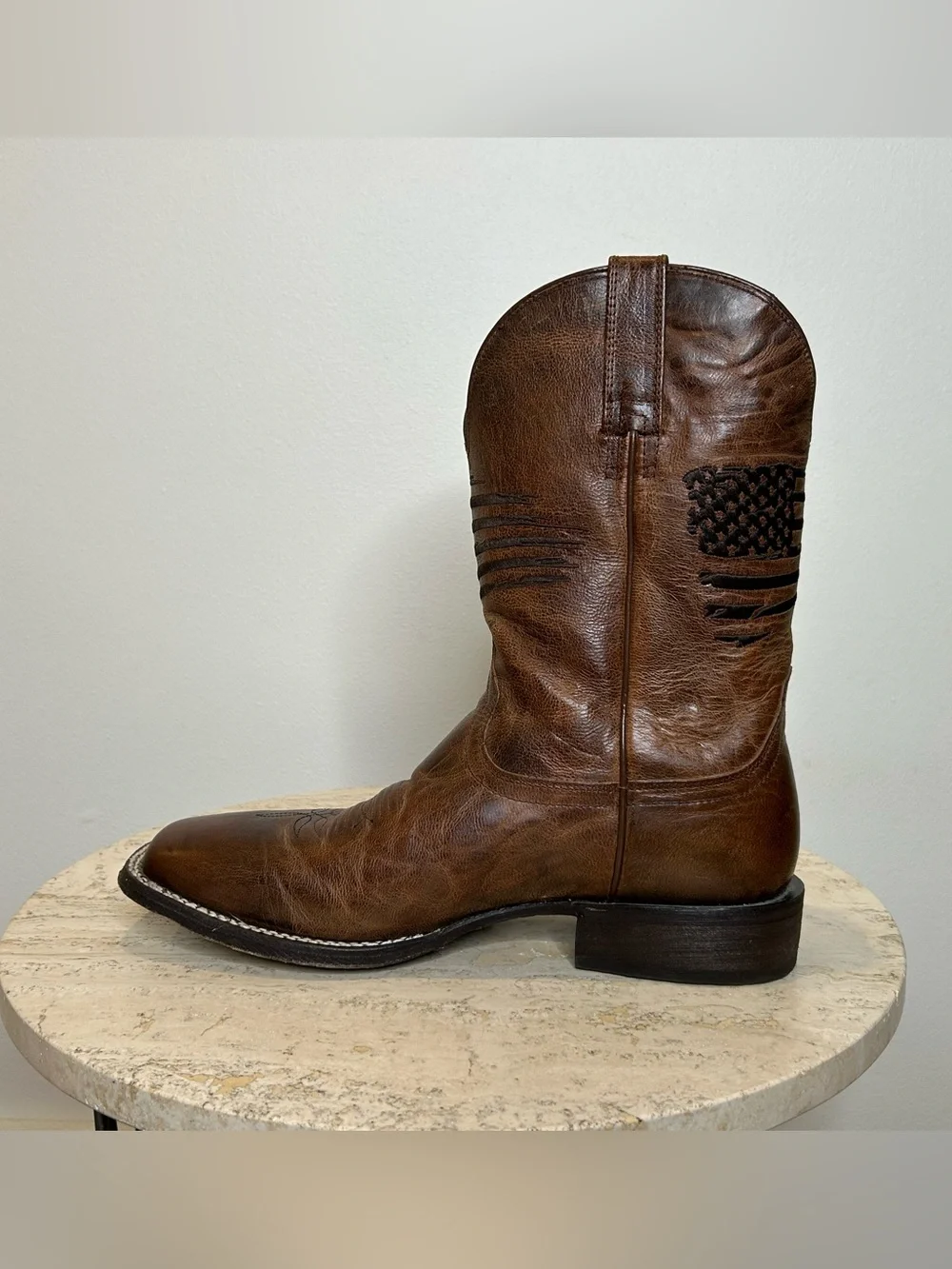 Ariat Men's Brown Leather Cowboy Boots with Stitch Accents Size 11.5D